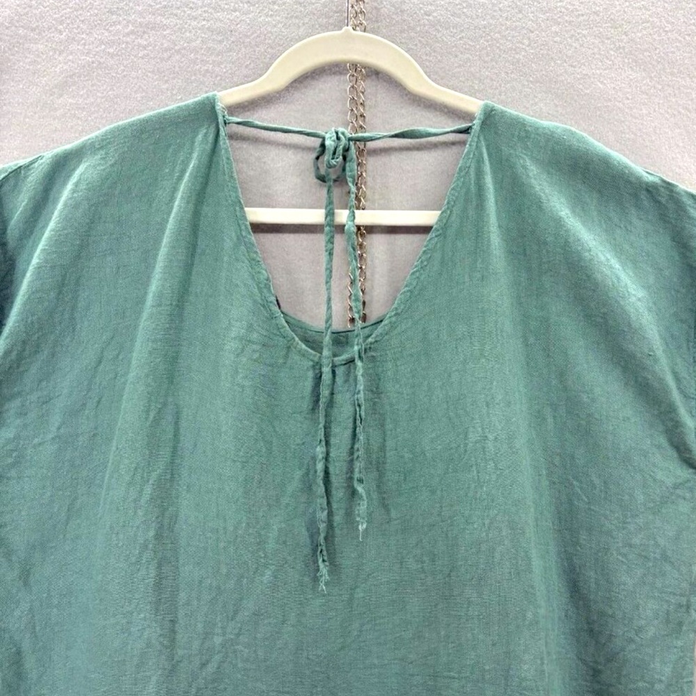 Belle France Linen/Silk Tie Blouse Large emerald jade Lagenlook Artsy Italy - Picture 9 of 11